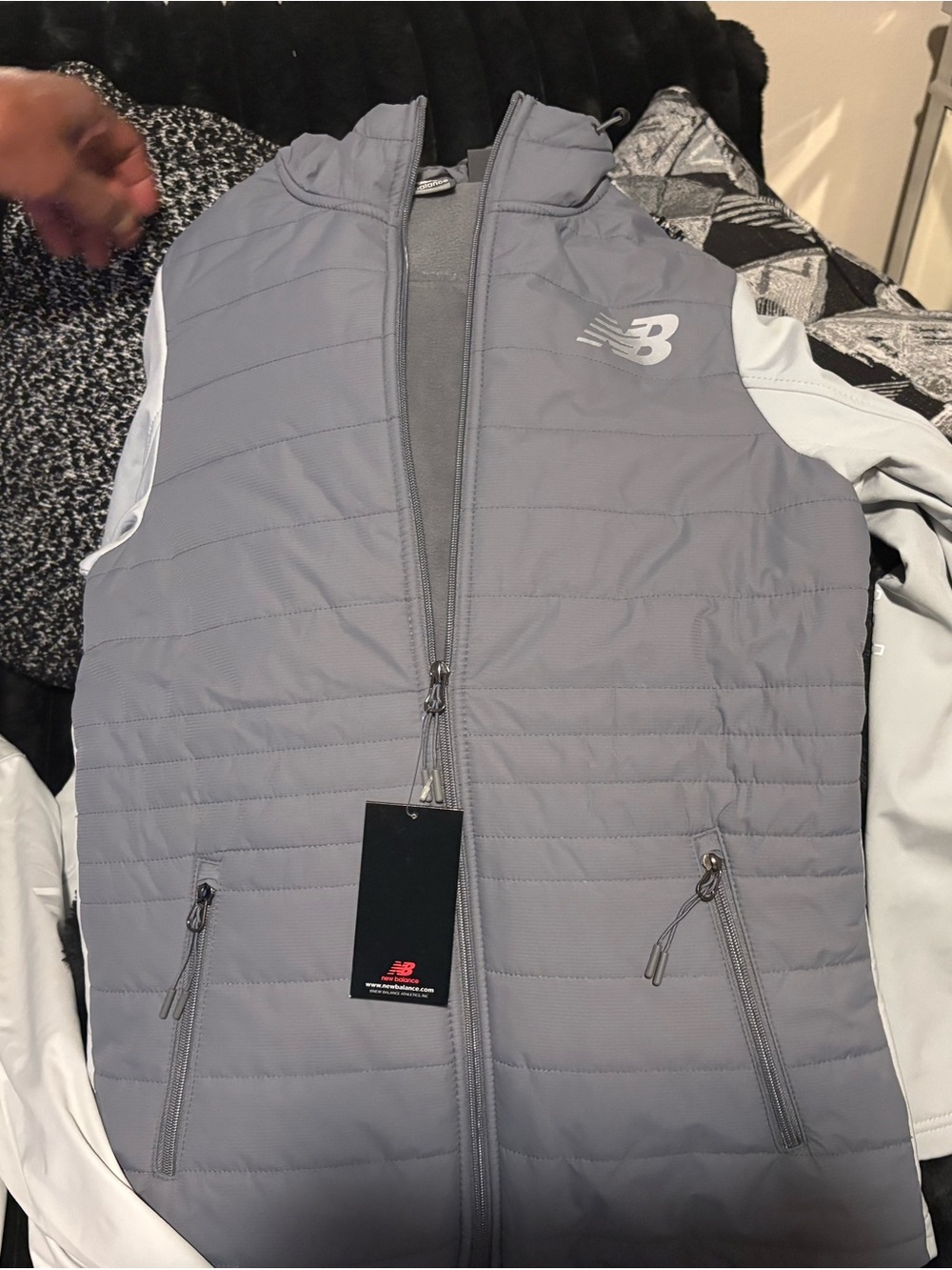 New Balance Light Gray Quilted Vest with Logo
